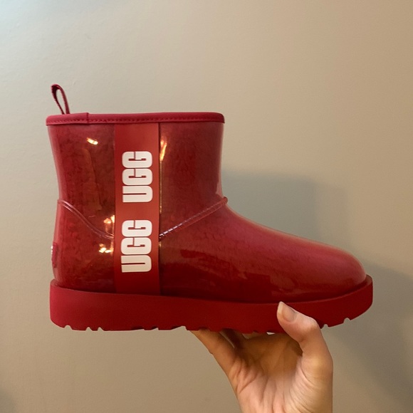 Ugg Red Mini Clear and Sherpa Filled Boots - Picture 14 of 17